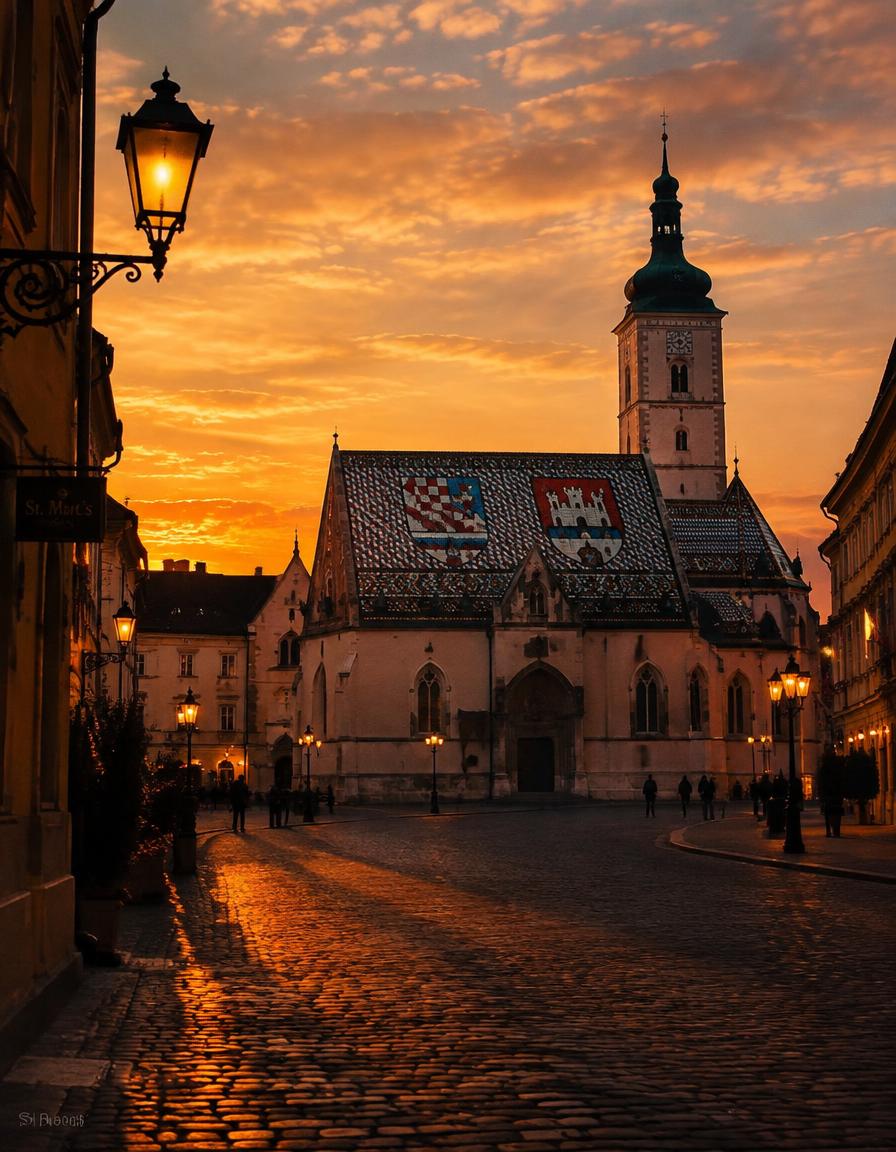 St. Mark's Church in Zagreb's Upper Town at dusk